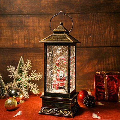 Christmas Musical Snow Globe Lantern, Spinning Water Glittering with 6 Hours Timer, USB Powered & Battery Operated for Christmas Decorations and Gifts (Santa Claus and Candy Cane)