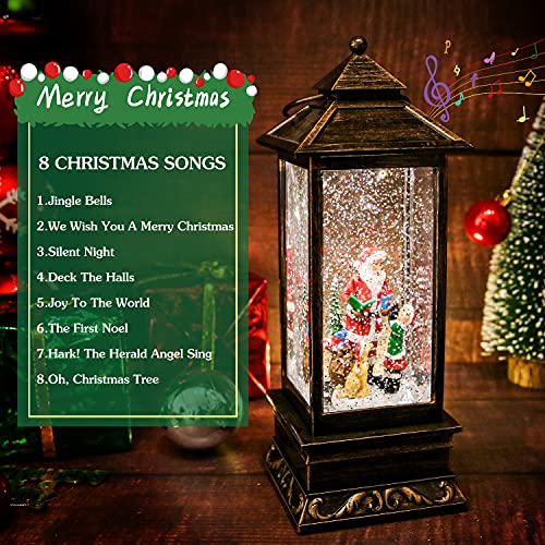 Christmas Musical Snow Globe Lantern, USB Powered & Battery Operated Lighted Christmas Water Glittering Snowing Globe Christians Lantern for Christmas Decorations and Gifts (Santa Claus and Dog)
