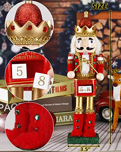 Nutcracker Christmas Decorations - 15 Inch Santa Nutcracker Figures Handmade Wooden Christmas Ornaments Gifts for Shelves and Tables Indoor Outdoor Holiday Home Party Xmas Decor