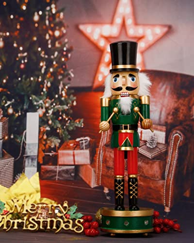 Nutcracker Christmas Decorations,15 Inch Traditional Wooden Nutcracker King Soldier,Festive Christmas Décor for Shelves and Tables