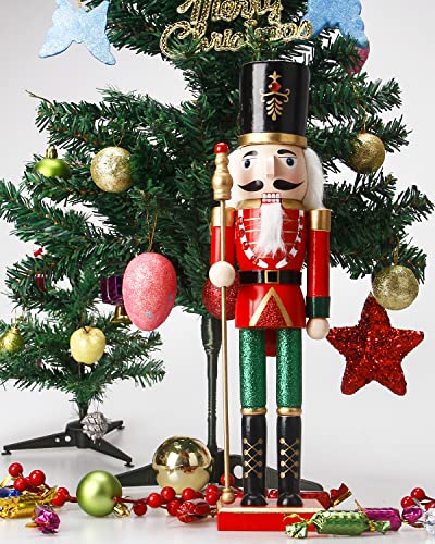 Nutcracker Christmas Decorations,15 Inch Traditional Wooden Nutcracker King Soldier,Festive Christmas Décor for Shelves, Tables,Desktop Fireplace Home Farmhouse Ornaments