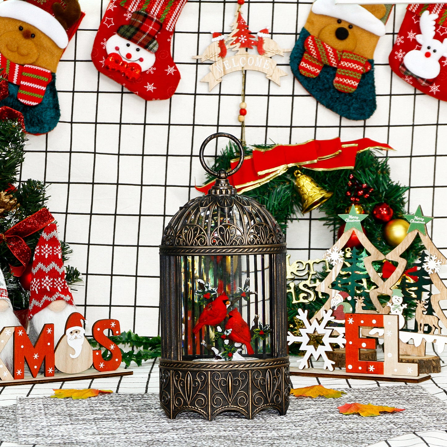 Cardinal Birdcage Christmas Musical Snow Globe with Swirling Glitter Battery Operated & 6 H Timer,Christmas Decor(Warm White)