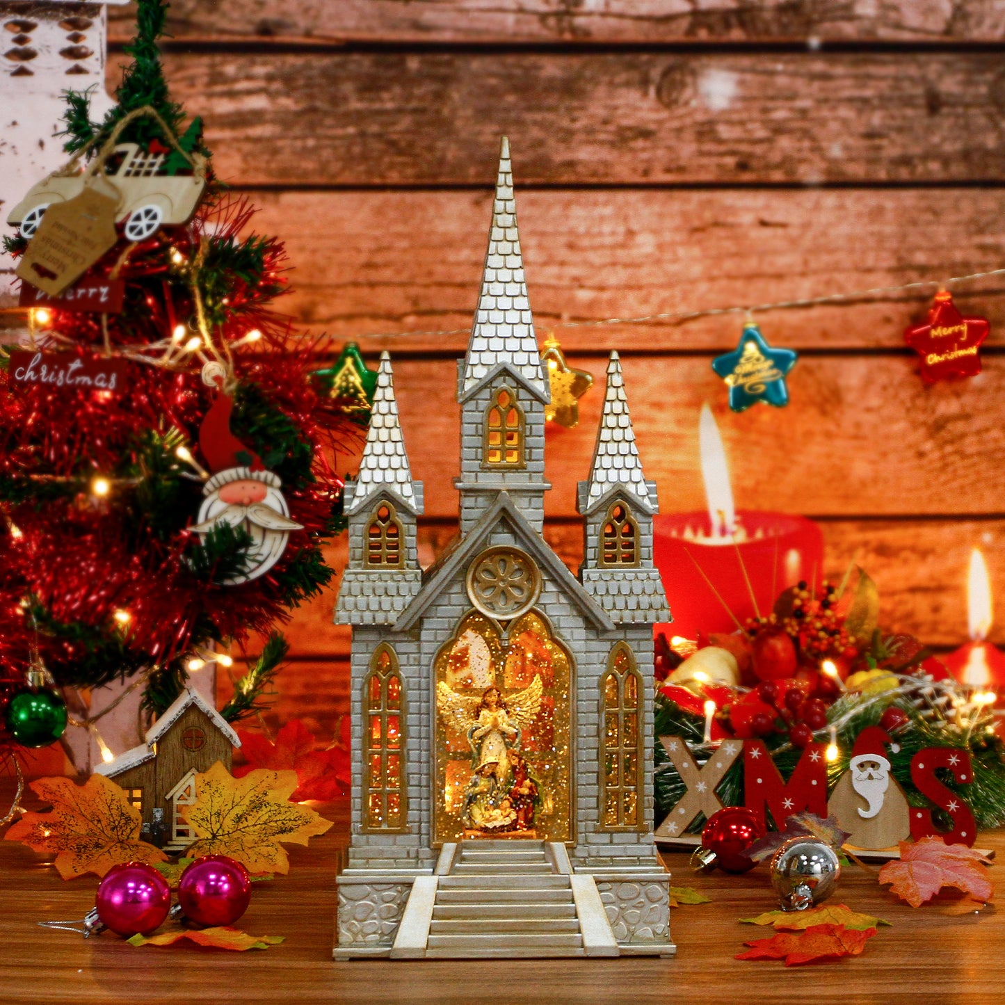 Christmas Snow Globe,Nativity Scene Snow Globe,Church Angel Decorations, Christian Gifts with Musical,Water Glittering Lantern Swirling , Graduation/Christian Home Decor
