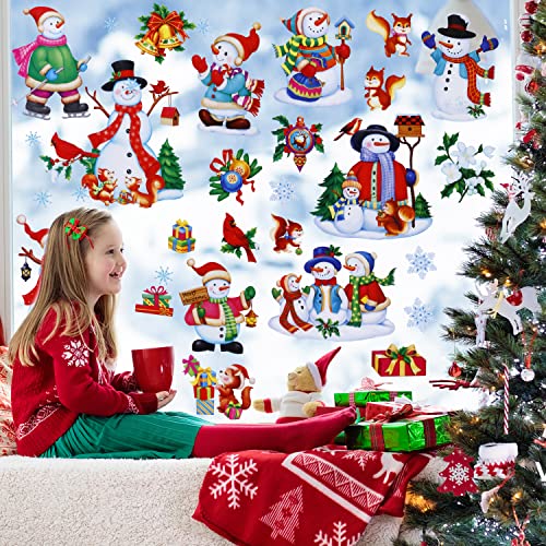 Snowman Christmas Window Clings Decorations, Christmas Window Stickers for Glass Windows, Double-Side Removable Decals for Christmas Gifts and Décor…