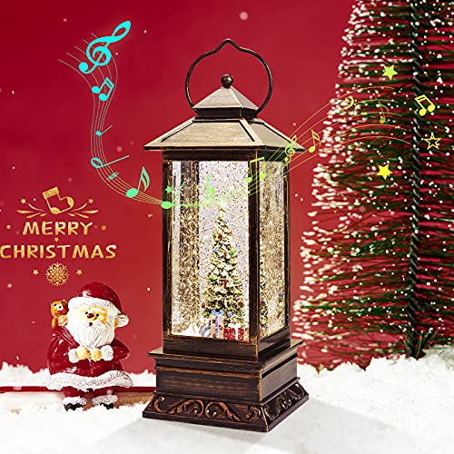 Snow Globe Christmas Lantern Decorations, Musical Snow Globe Lantern with Swirling Glitter, Christmas Tree Lighted Holiday Party Gifts and Decorations…