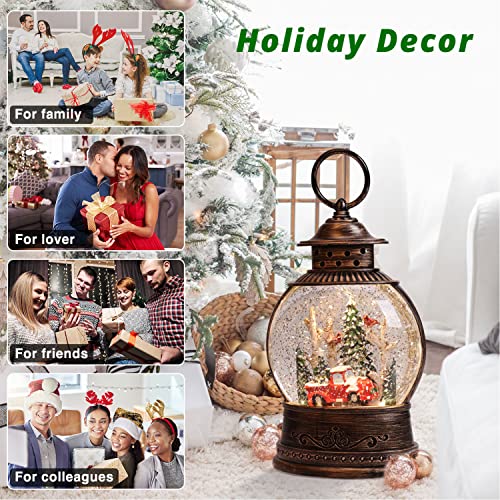 Red Truck Lighted Snow Globe, 10" Musical Christmas Snow Globe Lantern with Swirling Glitter for Christmas Holiday Home Decor