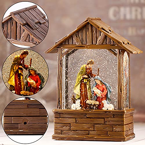Nativity Lighted Water Lantern, Musical Snow Globe with Swirling Glitter, Battery Operated & Timer