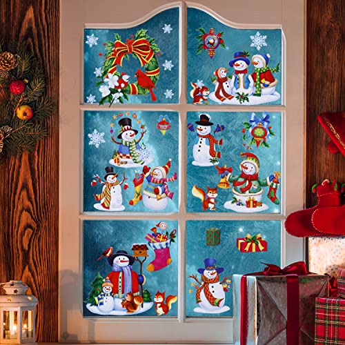 Snowman Christmas Window Clings Decorations, Christmas Window Stickers for Glass Windows, Double-Side Removable Decals for Christmas Gifts and Décor…