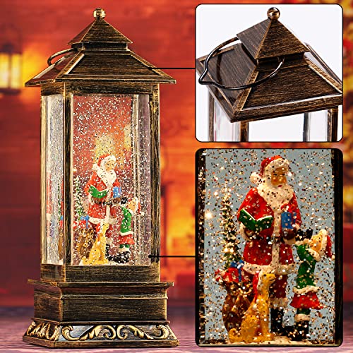 Snow Globe Christmas Lantern Decorations, Musical Snow Globe Lantern with Swirling Glitter, Santa Claus Lighted Holiday Party Gifts and Decorations…