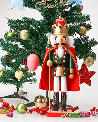 Nutcracker Christmas Decorations,15 Inch Traditional Wooden Nutcracker King Soldier,Festive Christmas Décor for Shelves and Tables