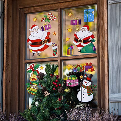 Christmas Window Clings Santa Claus Decorations, 46Pcs Large Size Christmas Window Stickers, Double-Side Removable Decals for Christmas Gifts and Decor…