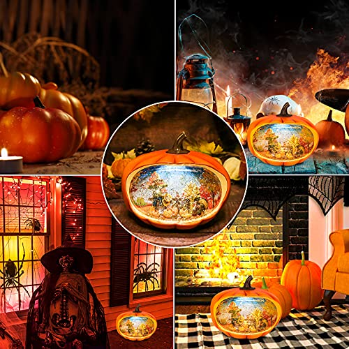 Pumpkin Snow Globe, Fall Lighted Water Lantern with Glitter Scarecrow Turkey Pumpkin Lantern for Thanksgiving Decor Fall Harvest Halloween Table Decorations