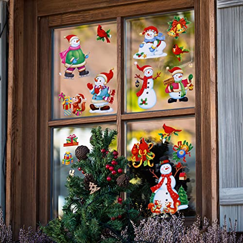 Snowman Christmas Window Clings Decorations, Christmas Window Stickers for Glass Windows, Double-Side Removable Decals for Christmas Gifts and Décor…