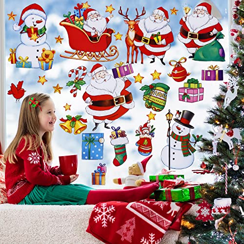 Christmas Window Clings Santa Claus Decorations, 46Pcs Large Size Christmas Window Stickers, Double-Side Removable Decals for Christmas Gifts and Decor…