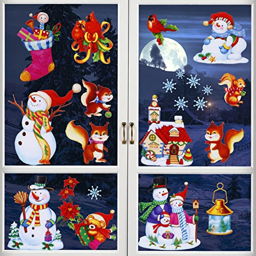 Snowman Christmas Window Clings Decorations, Christmas Window Stickers for Glass Windows, Double-Side Removable Decals for Christmas Gifts and Décor…