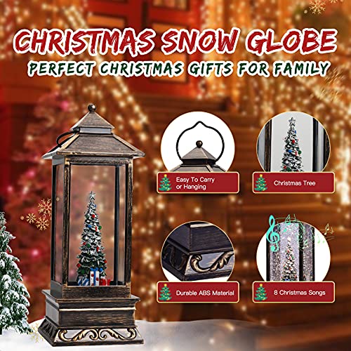Snow Globe Christmas Lantern Decorations, Musical Snow Globe Lantern with Swirling Glitter, Christmas Tree Lighted Holiday Party Gifts and Decorations…
