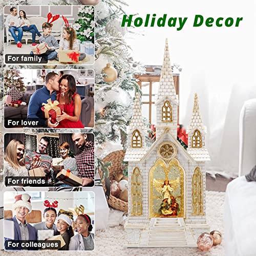 Snow Globe Nativity Church Lighted Lantern with Music, Christmas Snow Globe Swirling Lantern, Graduation/Christian Home Decor