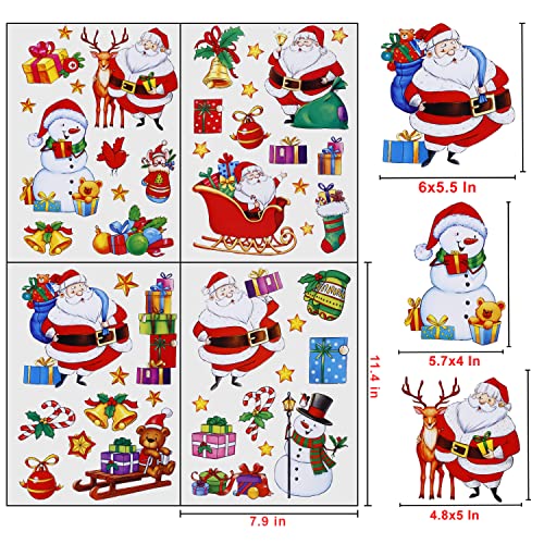 Christmas Window Clings Santa Claus Decorations, 46Pcs Large Size Christmas Window Stickers, Double-Side Removable Decals for Christmas Gifts and Decor…