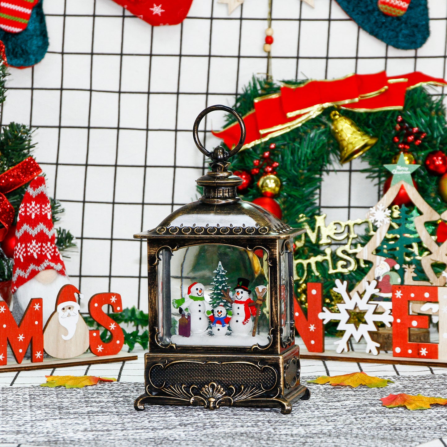 Christmas Church Decorations Musical Snow Globe Lantern, Lighted Snow Globe with Swirling Glitter , 3 AA Battery Operated & USB Powered, Snowman Family Interior…