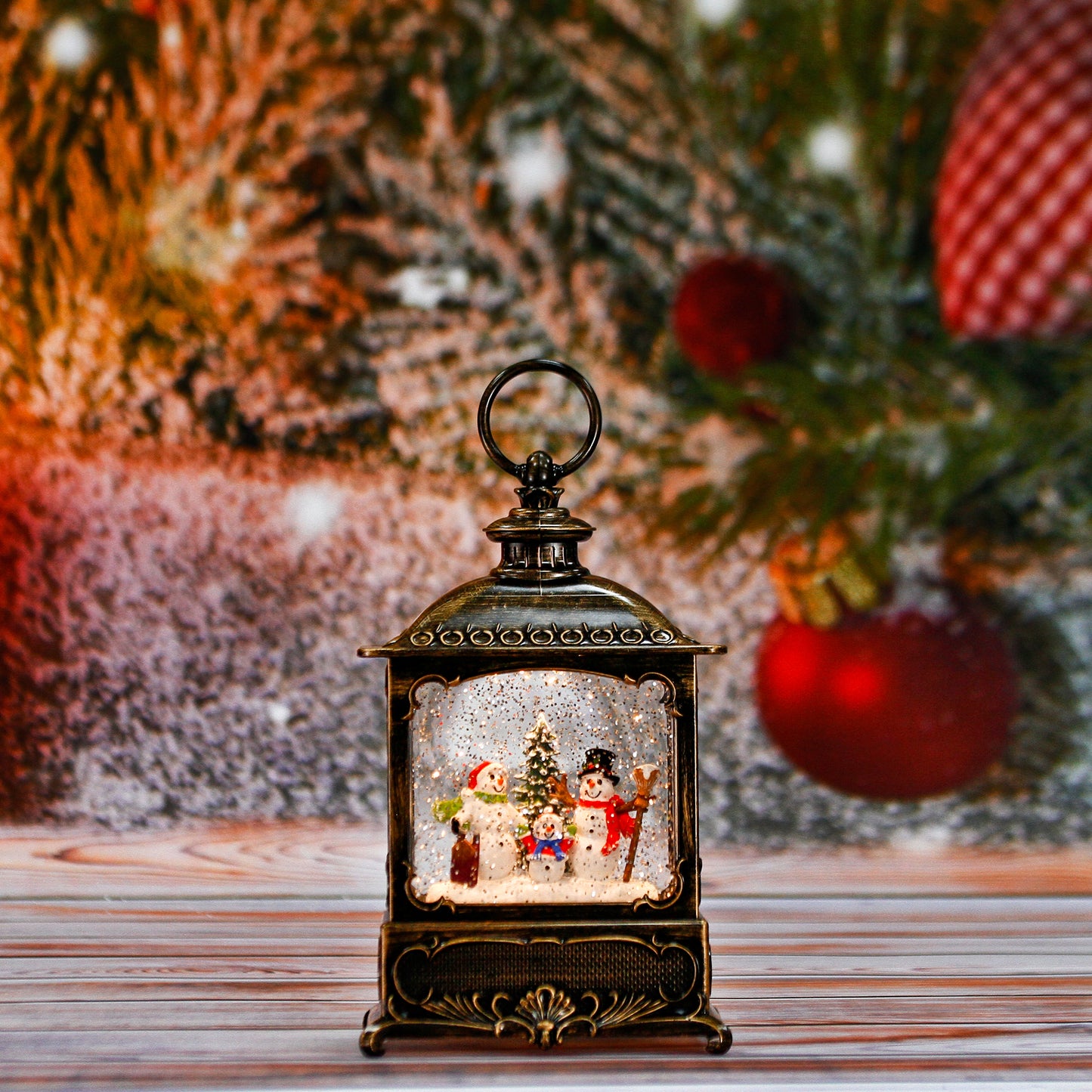 Christmas Church Decorations Musical Snow Globe Lantern, Lighted Snow Globe with Swirling Glitter , 3 AA Battery Operated & USB Powered, Snowman Family Interior…