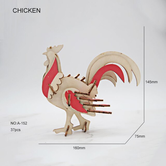Diy 3d Wooden Puzzle Animal Wood Dinosaur Plane Car Dragon Tank House Chicken Puzzles Kids Toys For Children Birthday Gift