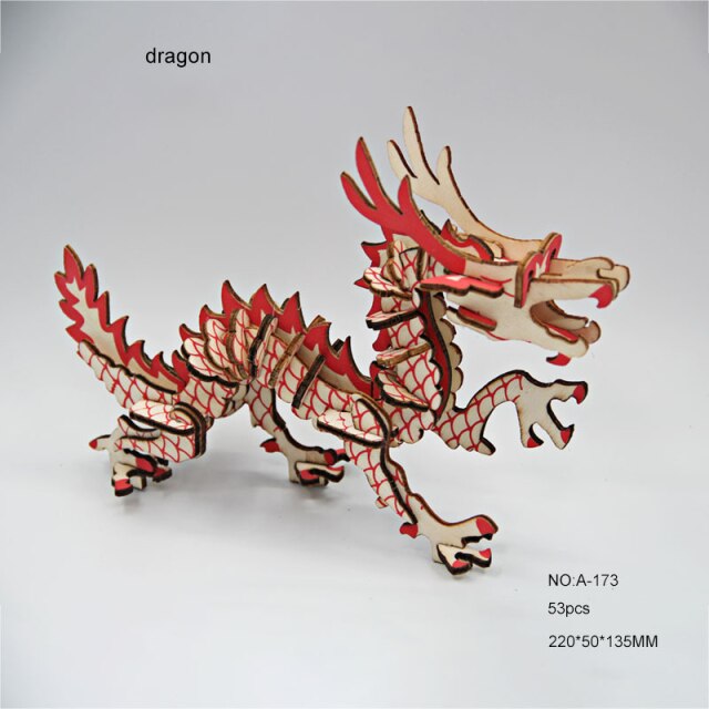 Diy 3d Wooden Puzzle Animal Wood Dinosaur Plane Car Dragon Tank House Chicken Puzzles Kids Toys For Children Birthday Gift