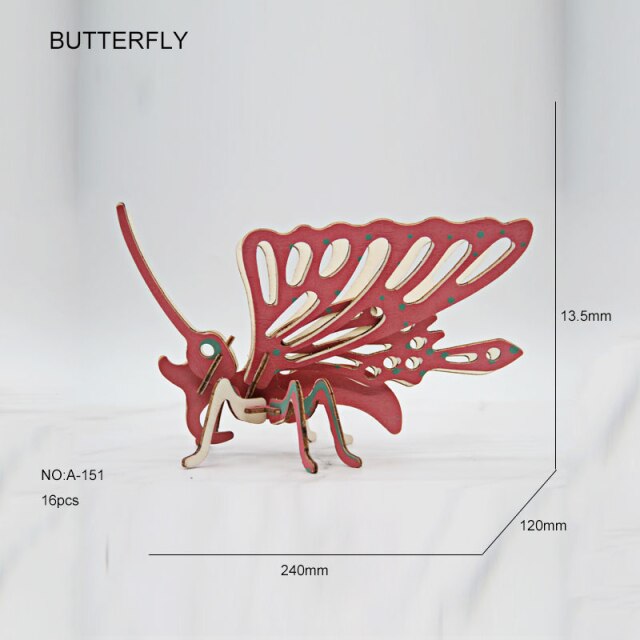 Animal Wooden Puzzle 3d Butterfly Owl Dragon Shape Model Horse Toys For Children Kids Diy Tiger Puzzles Birthday Present