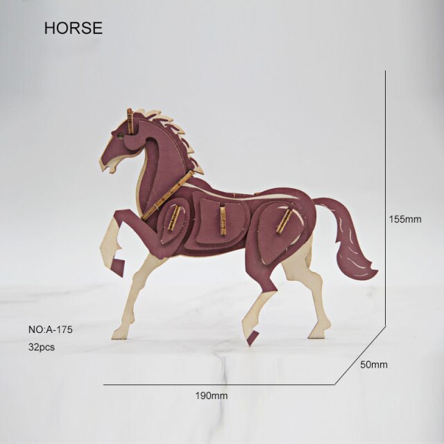 Animal Wooden Puzzle 3d Butterfly Owl Dragon Shape Model Horse Toys For Children Kids Diy Tiger Puzzles Birthday Present