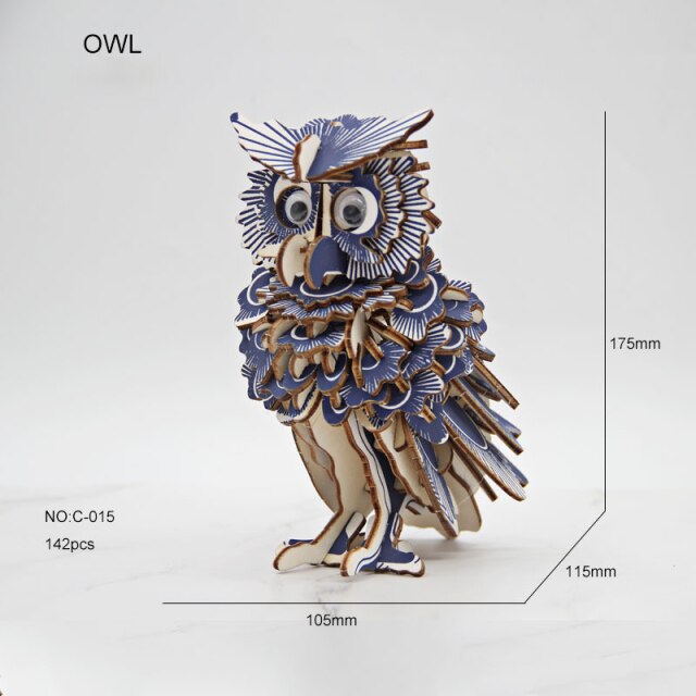 Animal Wooden Puzzle 3d Butterfly Owl Dragon Shape Model Horse Toys For Children Kids Diy Tiger Puzzles Birthday Present