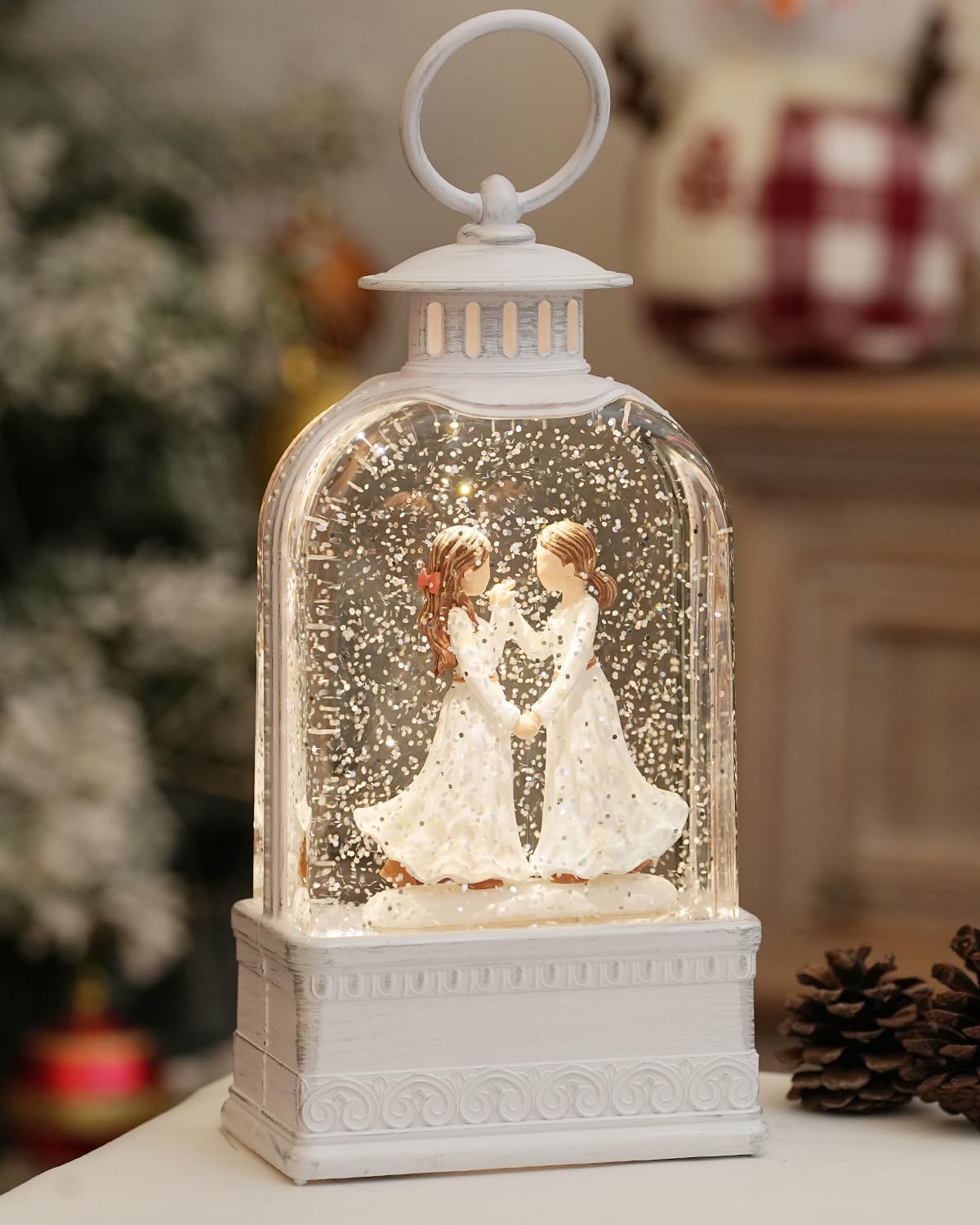 Sister Gifts Christmas Snow Globes, Light Up 6H Timer Glitter Globe Sister Gifts from Sisters, Best Friends Bestie,Birth