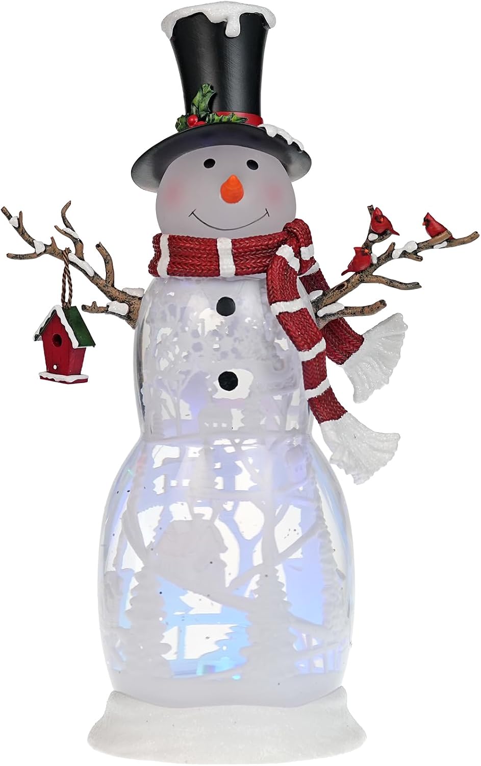 Large Snowman Christmas Snow Globe with Cardinals - Rotating Internal Scene with Swirling Glitter & Colorful Lights, 6H-