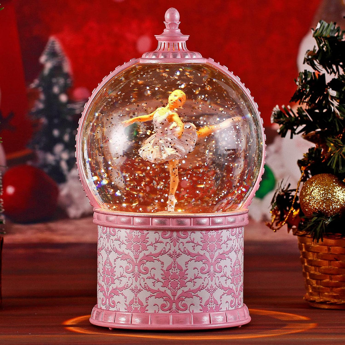 Musical Ballerina Christmas Snow Globes, 7.1 Inch Lighted Snow Globe with Swirling Glitter, Battery Operated & USB Power