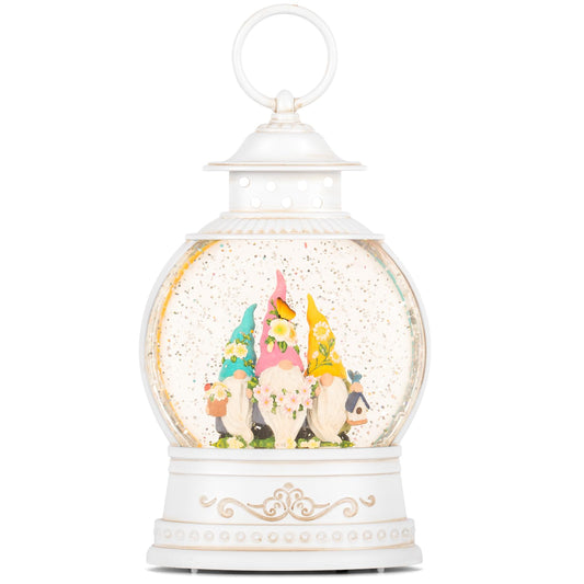 Spring Home Decor Spring Snow Globe 6H Timer with Swirling Glitter,Spring Gnomes Decorations Spring Holiday Easter Decorations for Home Shelf Decor and Gifts,Battery Operated & USB Operated