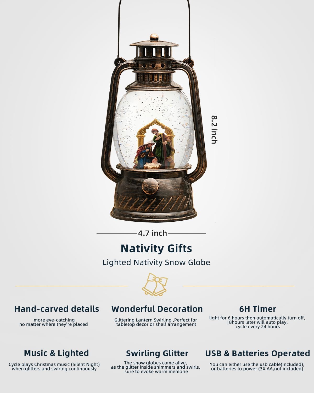 Christmas Decorations Nativity Snow Globe,Musical Christmas Snow Globes Light Up Glitter 6H Timer Nativity Scene Religious Decor Gifts