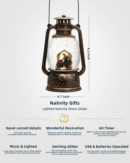 Christmas Decorations Nativity Snow Globe,Musical Christmas Snow Globes Light Up Glitter 6H Timer Nativity Scene Religious Decor Gifts