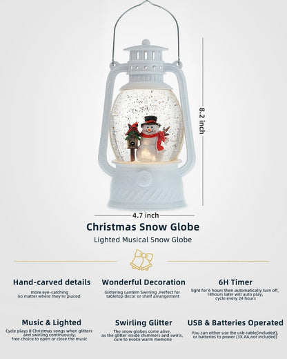 Christmas Snow Globes Snowman Decor, Musical Glitter Globe Light Up 6H Timer Cardinal Mailbox Village Snowman Snow Globe Christmas Decorations