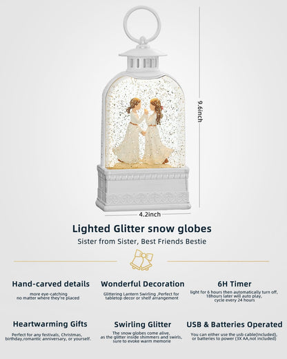 Sister Gifts Christmas Snow Globes, Light Up 6H Timer Glitter Globe Sister Gifts from Sisters, Best Friends Bestie,Birthday Sister for Sister Figurines