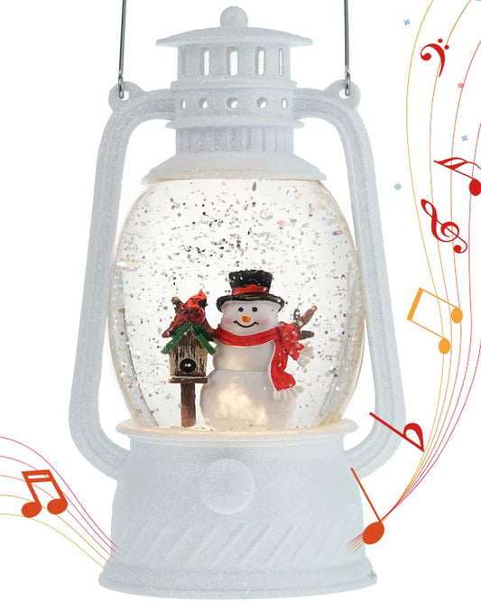 Christmas Snow Globes Snowman Musical Lighted with 6H Timer Winter Scene Cardinal Mailbox,Snowman Snow Globe Glittering for Christmas Decorations