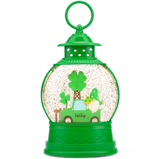 PestiLite St Patricks Day Lucky Shamrock Gnomes Truck Snow Globe for St Patricks Day Decorations,6H Timer, USB/Battery Operated,St Patricks Day Decor for Home Indoor/Outdoor and Home Party Supplies