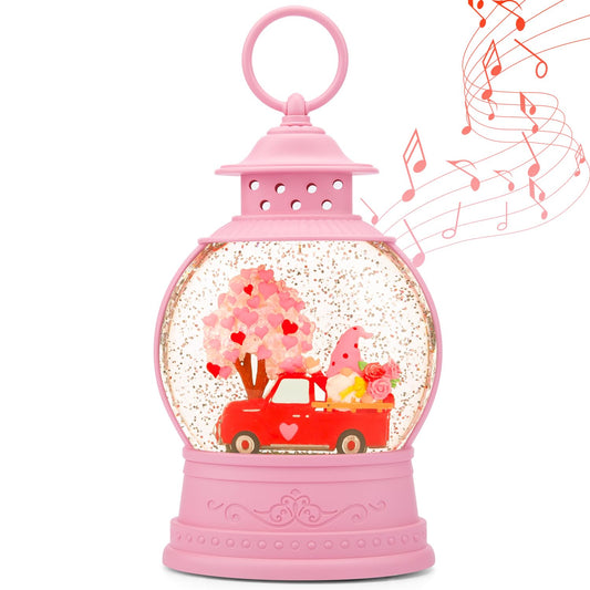 Mothers Day Decorations Musical Gnomes Snow Globe,Red Truck Gnomes Light Up Snow Globe 6H Timer, USB/Battery Operated, for Mom,Wedding Party