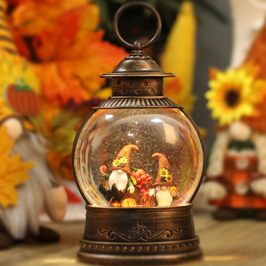 Fall Decorations Snow Globe, Gnomes Light Up Snow Globe Fall Decorations, 6H Timer, USB/Battery Operated, Harvest Thanksgiving Fall Decorations for Home