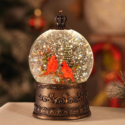 Cardinal Snow Globe, Lighted Christmas Snow Globes with Timer, Swirling Musical Glittering Snowglobe Lantern for Christmas Decorations(Cardinals)