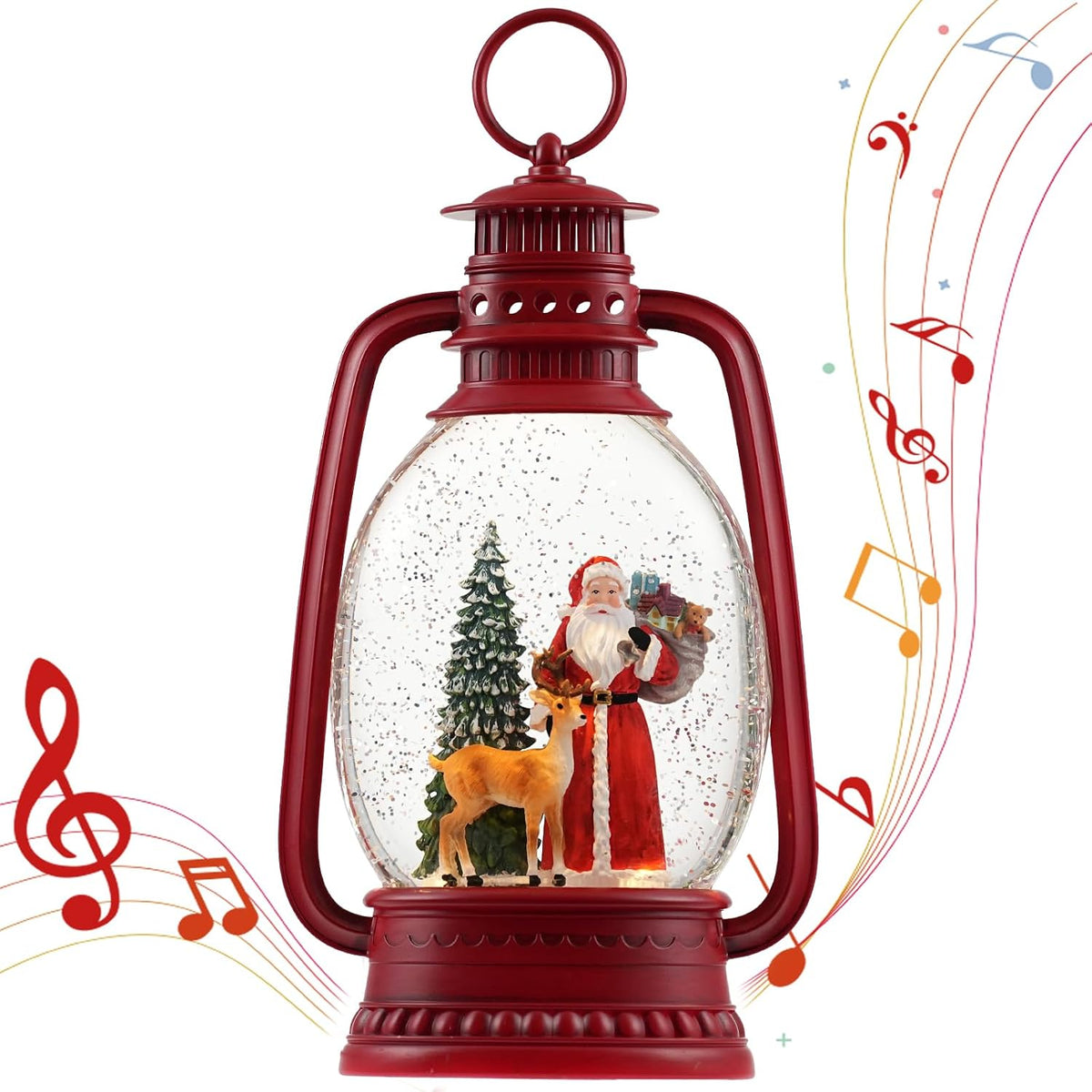 12.6 Inch Large Christmas Snow Globes, Snow Globe Christmas with Santa, Glittering Snow Globe Lantern with Timer, Musical Christmas Snow Globe for Christmas Decor(Santa)