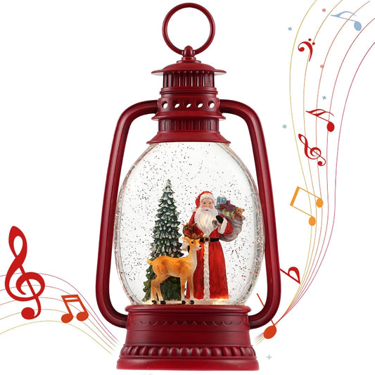 12.6 Inch Large Christmas Snow Globes, Snow Globe Christmas with Santa, Glittering Snow Globe Lantern with Timer, Musical Christmas Snow Globe for Christmas Decor(Santa)