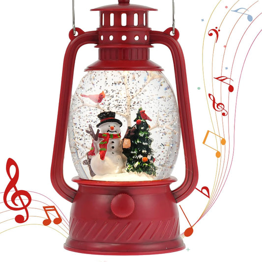 Snow Globe Christmas Decorations Indoor, Snowman Lighted Musical Christmas Snow Globes Lantern with Glitter & 6H Timer, Farmhouse Snowman Globes Christmas Decorations for Home