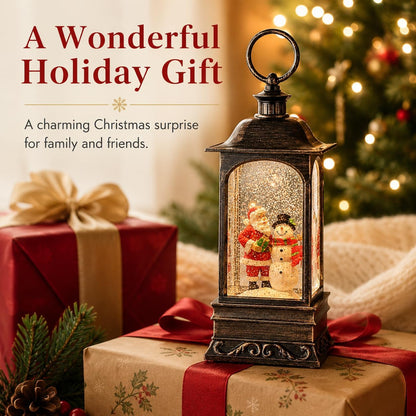 Christmas Snow Globe Lantern, Musical Snow Globe with Swirling Glitter, Battery Powered, Christmas Decorations Indoor for Home - Santa and Snowman