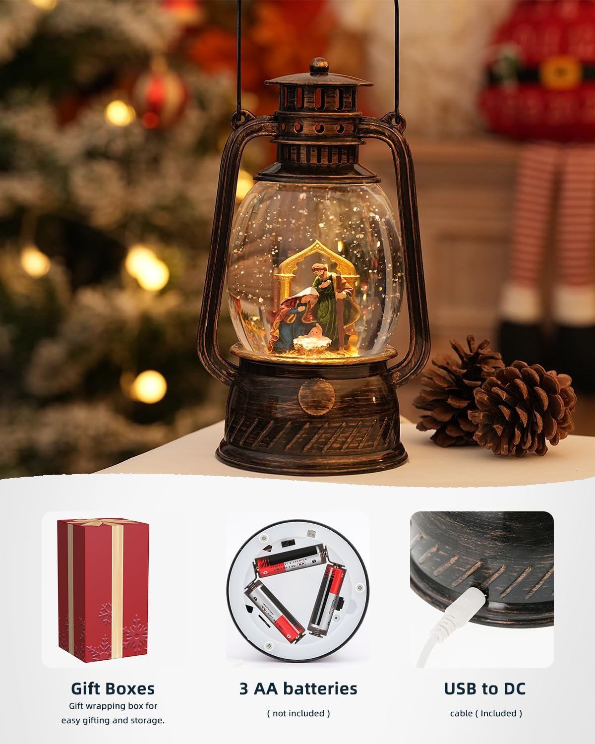 Christmas Decorations Nativity Snow Globe,Musical Christmas Snow Globes Light Up Glitter 6H Timer Nativity Scene Religious Decor Gifts