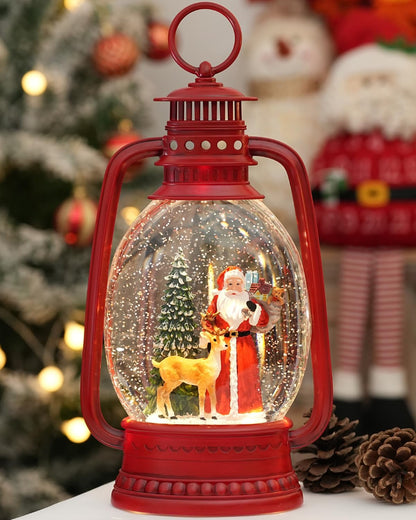 12.6 Inch Large Christmas Snow Globes, Snow Globe Christmas with Santa, Glittering Snow Globe Lantern with Timer, Musical Christmas Snow Globe for Christmas Decor(Santa)