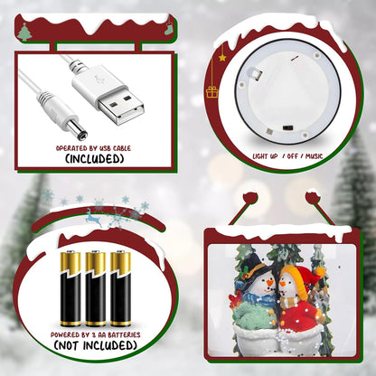 Snow Globe Christmas Decorations Snowman, Musical Glitter Christmas Snow Globes Light Up Lantern 6H Timer USB Lined/Battery, Christmas Village Snowman Snow Globe Decor Gifts