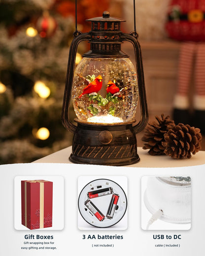 Christmas Snow Globes Cardinal Gifts,Christmas Decorations Cardinal Snow Globe, Musical Lantern Light Up 6H Time Glitter Globe Cardinal Red Bird Memorial Gift for Women